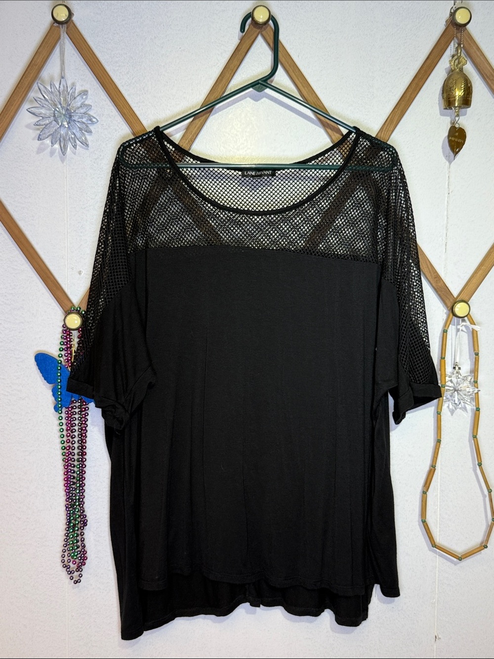 Lane Bryant Black Mesh Yoke Short Sleeve Tee